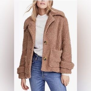 Free People So Soft Cozy Peacoat Jacket Coat Brown Small